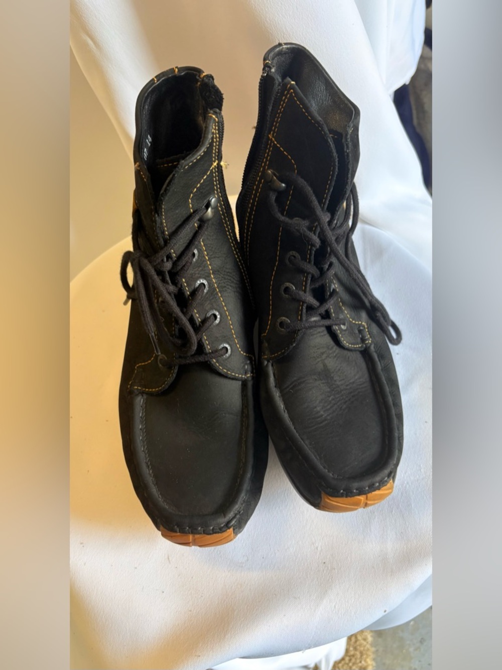 Wolky Black Lace-Up Moc Toe Boots with Contrast Stitching